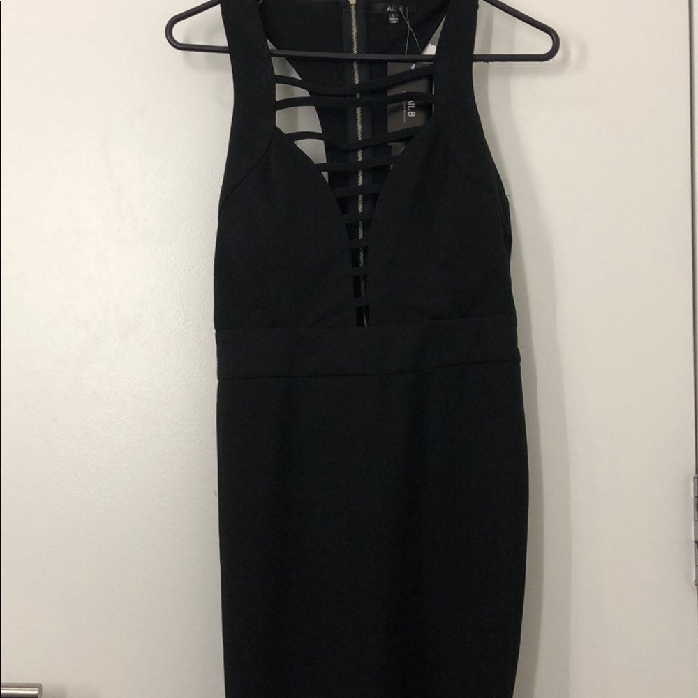 NWT Black TStrap Mini Dress with Caged Front/Back